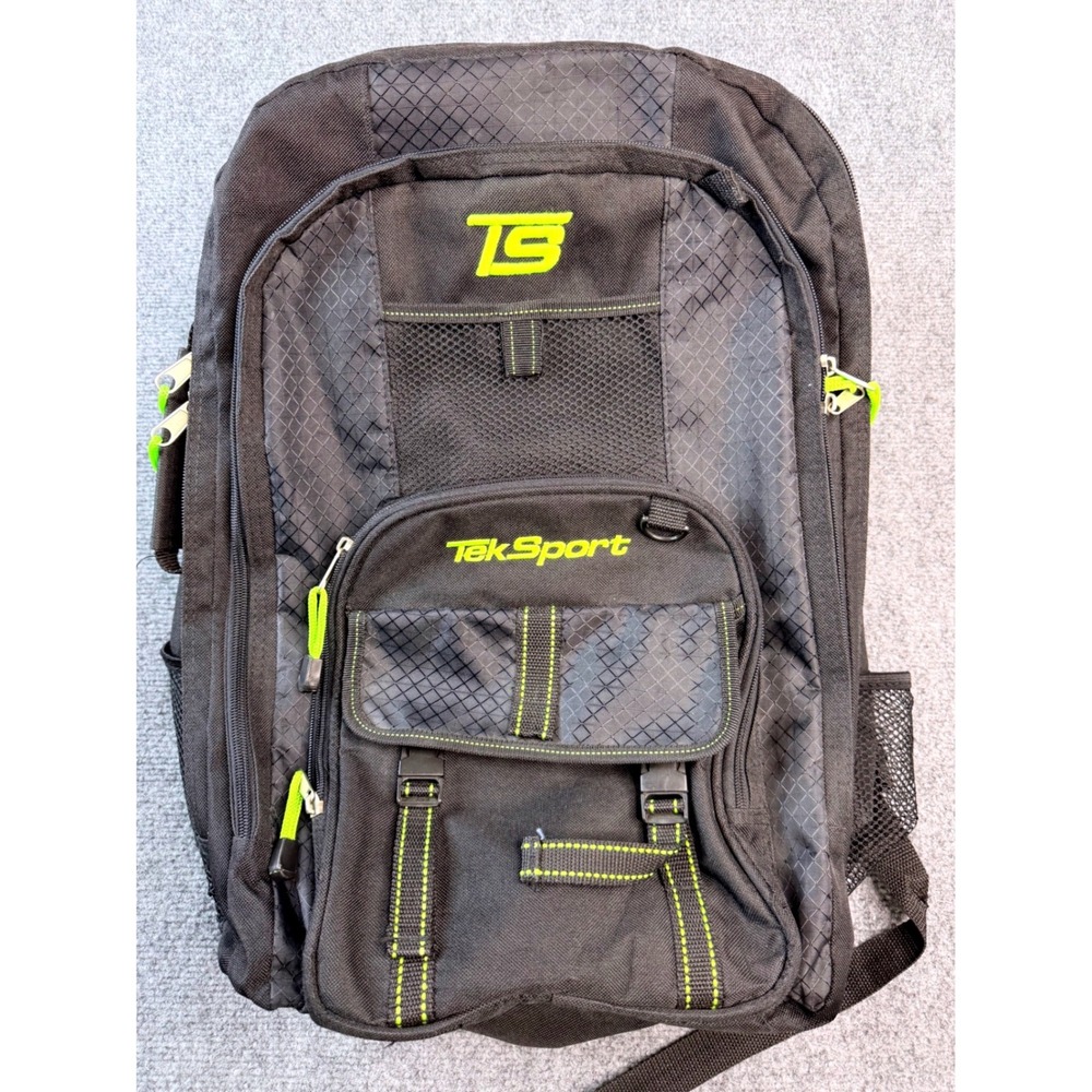 TekSport Backpack Black Neon Green Multi-Pocket Travel School Bag Utility Hiking